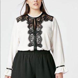 JustFab White and black lace blouse